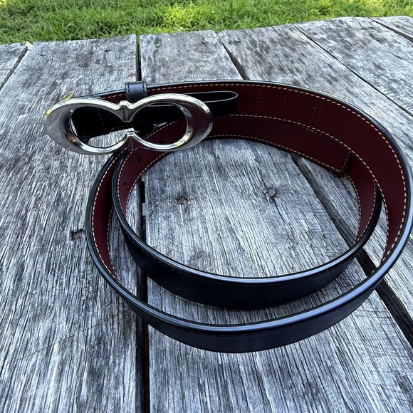 Coach Signature Buckle Belt, 1" Wide MSRP $128 Silver Buckle Black Size Lg NWOT - Picture 1 of 6
